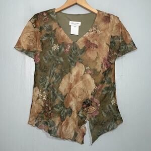 Vintage Size 10 Petite Antique Floral Top Feminine Romantic Cottage Goblincore